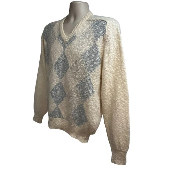 Vintage Titleist Mens Scotland Wool Argyle Beige V-Neck Pullover Sweater Medium - Picture 2 of 7